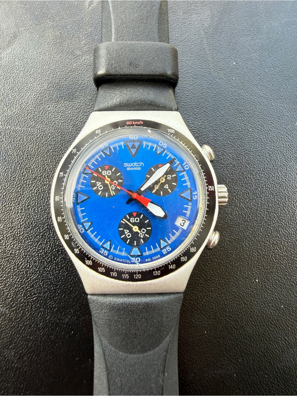 Vintage Swatch Irony Blue Dial Chronograph Aluminum Swiss Watch - Picture 2 of 4